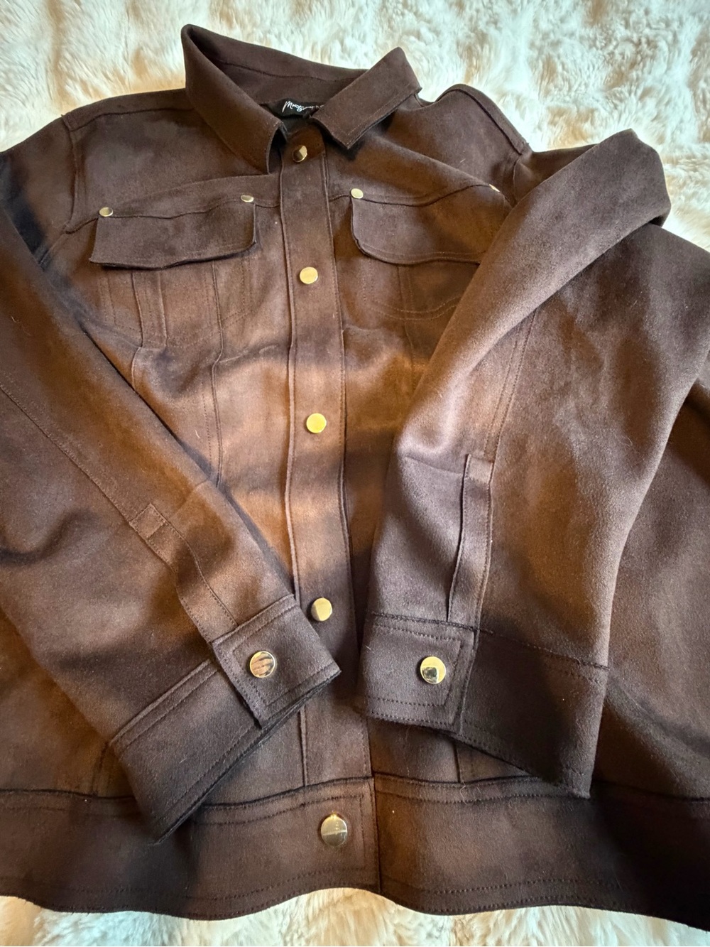 Montgomery Post Brown Faux Suede Stretch Jacket Shacket 3X